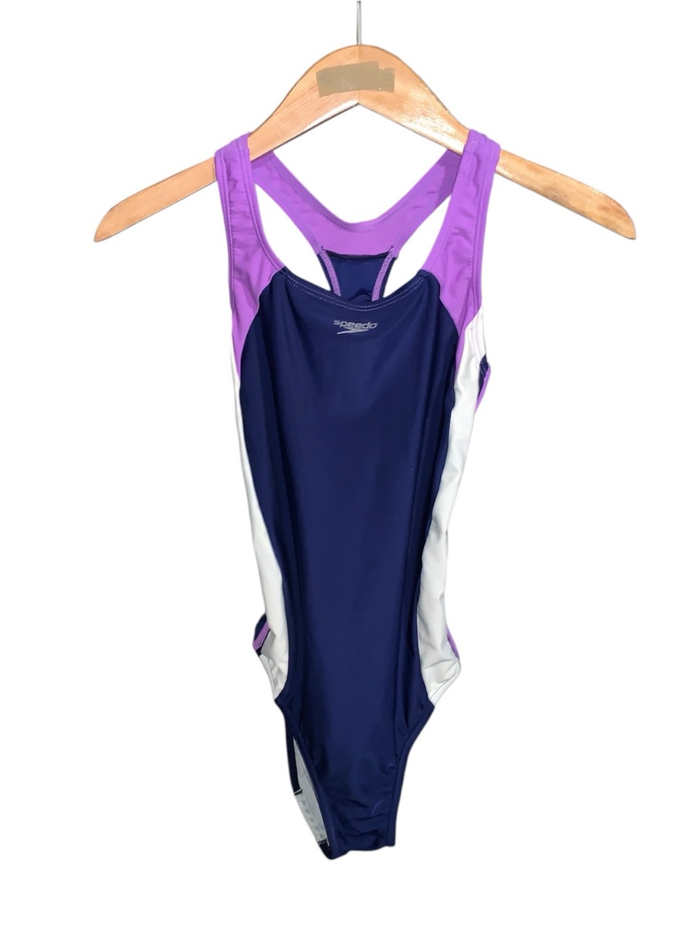 Speedo Girls 16 Navy and Purple One-Piece Swimsuit